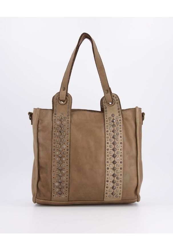 Venezia - SKÓRZANA TOREBKA ZE SREBRNYMI NITAMI 176-LAV223-Y TAU. Kolor: srebrny. Materiał: skórzane