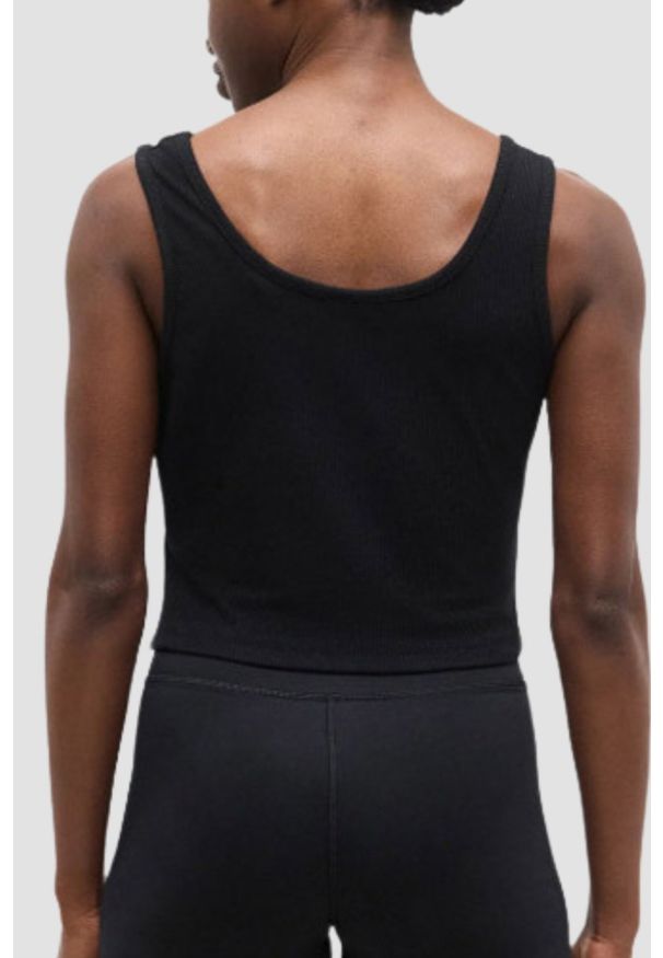 Guess - GUESS Czarny damski tank top Circe, Rozmiar S. Okazja: na co dzień. Kolor: czarny. Materiał: prążkowany, materiał. Styl: casual, elegancki
