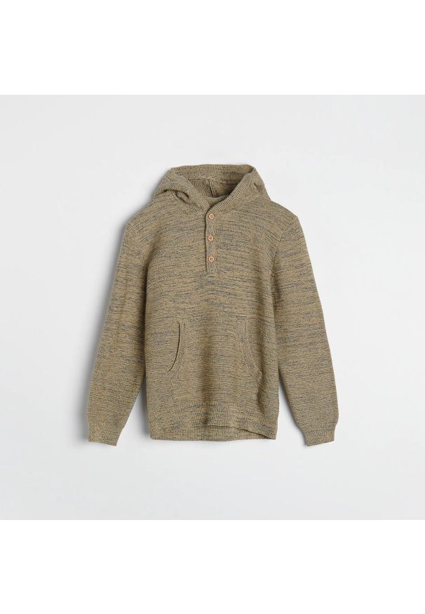 Reserved - Melanżowy sweter z kapturem - Beżowy. Typ kołnierza: kaptur. Kolor: beżowy. Wzór: melanż