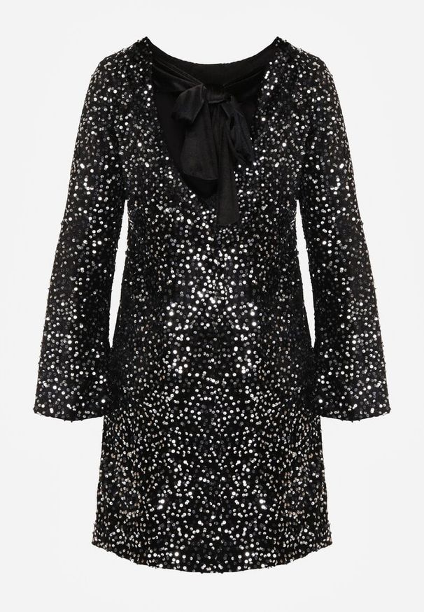 Born2be - Srebrna Cekinowa Sukienka z Odkrytymi Plecami i Wiązaniem Diadina. Kolor: srebrny. Materiał: wiskoza, elastan, futro. Wzór: aplikacja. Styl: wizytowy, elegancki