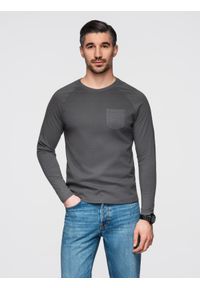 Ombre Clothing - Longsleeve męski o strukturze "wafla" - grafitowy V5 - Rozmiar: XL. Okazja: na co dzień. Kolor: szary. Materiał: bawełna. Długość rękawa: długi rękaw. Styl: casual, klasyczny, sportowy