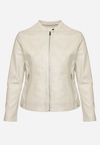 Born2be - Jasnobeżowa Kurtka Ramoneska Bez Kołnierzyka z Suwakami na Rękawach Rilinne. Okazja: na co dzień, na spacer. Typ kołnierza: bez kołnierzyka. Kolekcja: plus size. Kolor: beżowy. Sezon: wiosna. Styl: casual, elegancki #2