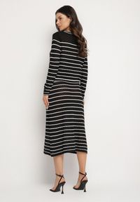 Born2be - Czarny Dzianinowy Komplet z Wiskozą w Paski Kardigan i Spódnica Sepoline. Kolor: czarny. Materiał: dzianina, wiskoza. Wzór: paski #7