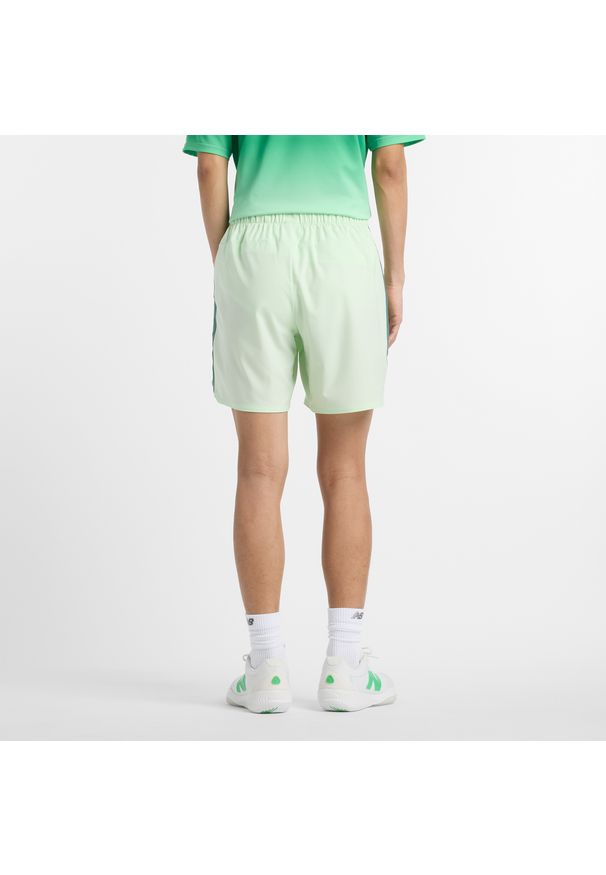 Spodenki męskie New Balance MS41401MEW – zielone. Kolor: zielony. Materiał: poliester, materiał. Sport: tenis