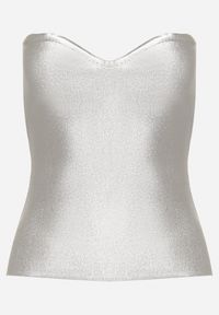 Born2be - Srebrny Top z Wiskozą o Kroju Bandeau Izureta. Okazja: na co dzień, na imprezę. Kolor: srebrny. Materiał: wiskoza. Długość: długie. Wzór: kwiaty. Sezon: lato. Styl: casual
