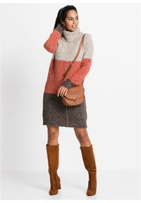 bonprix - Sukienka dzianinowa. Typ kołnierza: golf. Kolor: brązowy. Materiał: dzianina. Sezon: jesień #3
