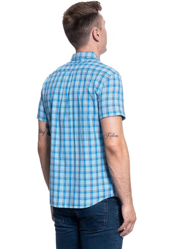 Wrangler - MĘSKA KOSZULA MATERIAŁOWA WRANGLER SS 1 PKT SHIRT CERULEAN BLUE W5J11OXVT 112130160. Materiał: materiał