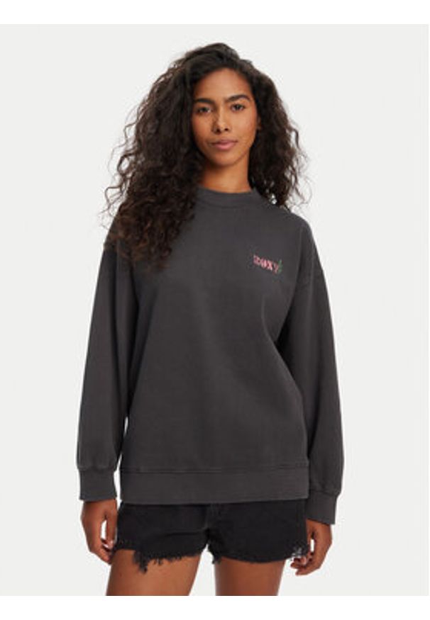 Roxy Bluza ERJFT04997 Czarny Relaxed Fit. Kolor: czarny. Materiał: bawełna