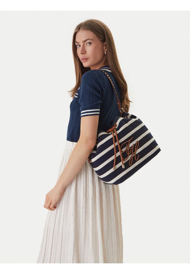 TOMMY HILFIGER - Tommy Hilfiger Torebka Th Elev Summer Bucket Stripe AW0AW18401 Granatowy. Kolor: niebieski