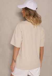 Renee - Jasnobeżowy Basicowy T-shirt z Bawełny Meranissea. Kolor: beżowy. Materiał: bawełna #5