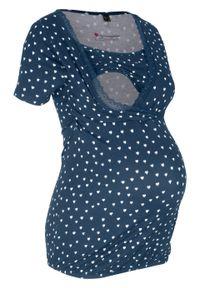 Shirt ciążowy i do karmienia, z koronką bonprix ciemnoniebieski z nadrukiem. Kolekcja: moda ciążowa. Kolor: niebieski. Materiał: koronka. Wzór: koronka, nadruk. Sezon: lato #1