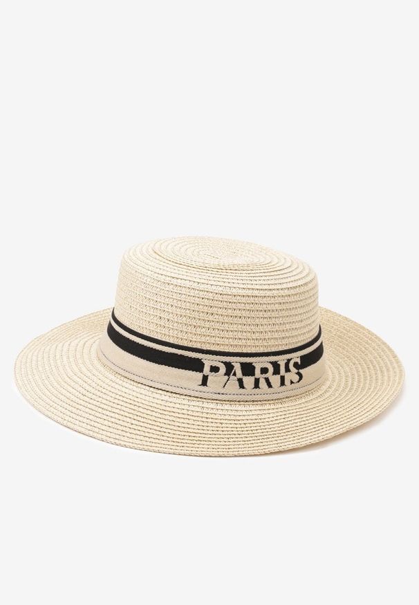Born2be - Beżowy Pleciony Kapelusz z Ozdobnym Napisem Lilionea. Kolor: beżowy. Wzór: napisy. Sezon: lato. Styl: klasyczny, elegancki, casual