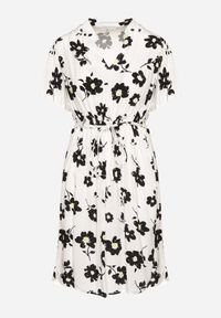 Born2be - Biała Sukienka w Kwiaty z Paskiem Cleza. Okazja: na co dzień. Typ kołnierza: dekolt w kształcie V. Kolor: biały. Wzór: kwiaty. Sezon: wiosna, lato. Styl: casual, elegancki #4