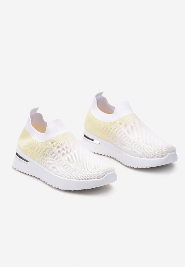 Born2be - Biało-Żółte Wsuwane Buty Sportowe z Elastyczną Cholewką z Efektem Ombre Erimla. Zapięcie: bez zapięcia. Kolor: biały. Szerokość cholewki: normalna