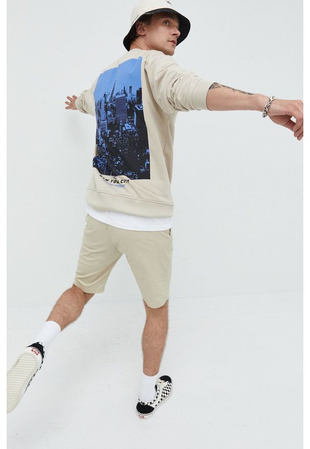 Only & Sons bluza męska kolor beżowy z nadrukiem. Kolor: beżowy. Materiał: bawełna. Wzór: nadruk