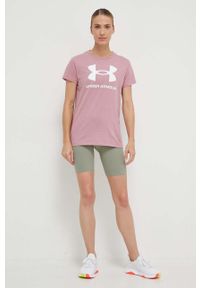 Under Armour t-shirt damski kolor różowy. Kolor: różowy. Materiał: prążkowany. Wzór: nadruk