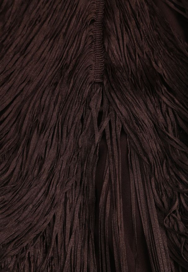 Born2be - Brązowa Koktajlowa Sukienka na Ramiączkach Zdobiona Frędzlami Kelennea. Kolor: brązowy. Długość rękawa: na ramiączkach. Wzór: aplikacja. Typ sukienki: dopasowane. Styl: wizytowy