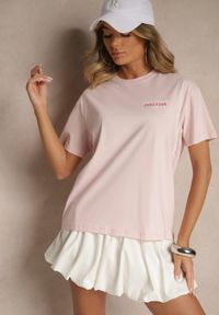 Renee - Jasnoróżowy T-shirt z Bawełny z Nadrukiem Adferia. Okazja: na co dzień. Kolor: różowy. Materiał: bawełna. Wzór: nadruk. Styl: klasyczny, elegancki, casual #4