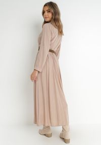 Born2be - Jasnobeżowa Sukienka Controllable. Okazja: na co dzień. Kolor: beżowy. Długość rękawa: długi rękaw. Typ sukienki: rozkloszowane, szmizjerki. Styl: casual, klasyczny. Długość: maxi #2