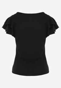 Renee - Czarna Gładka Bluzka z Bawełny z Rękawkami z Falbanek Nedaxera. Okazja: na co dzień, na randkę, na imprezę. Typ kołnierza: kołnierz z falbankami. Kolor: czarny. Materiał: bawełna. Długość rękawa: krótki rękaw. Wzór: gładki. Styl: casual #5
