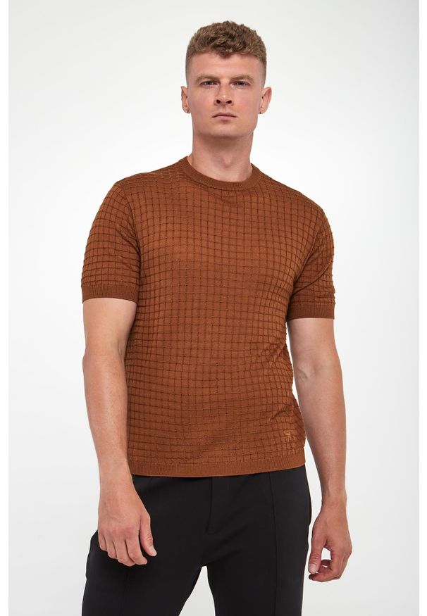 Emporio Armani - T-shirt męski dzianinowy z wełną EMPORIO ARMANI. Materiał: dzianina, wełna