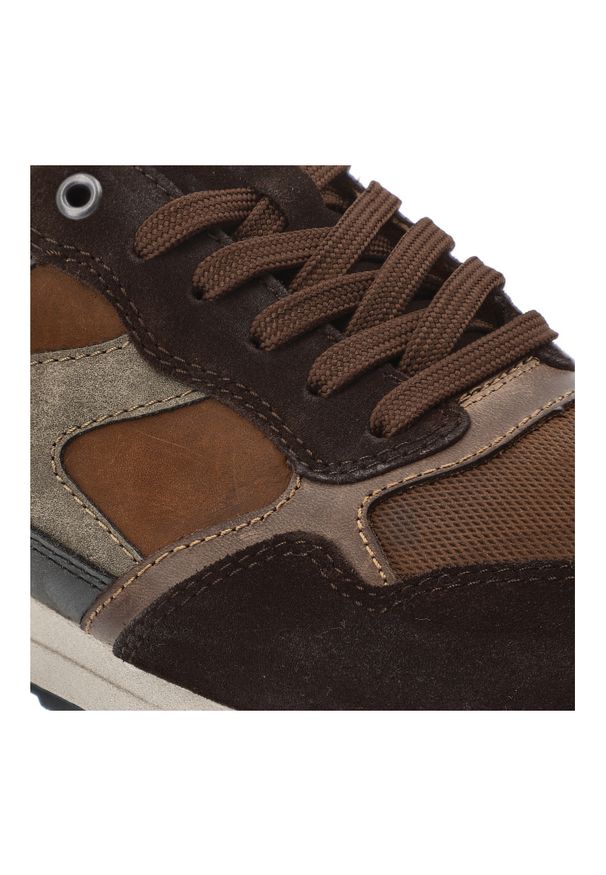 Brązowe Sneakersy Rieker Sportowe Obuwie Męskie. Okazja: na co dzień, na spacer. Kolor: brązowy. Materiał: materiał, jeans, skóra. Sport: turystyka piesza