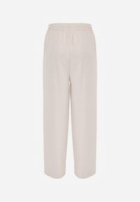 Renee - Beżowe Spodnie High Waist ze Sznurkiem w Talii i Prostą Nogawką Raveann. Okazja: na co dzień, na spacer. Stan: podwyższony. Kolor: beżowy. Wzór: aplikacja. Styl: casual #5