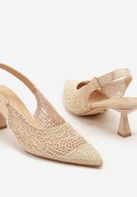 Renee - Beżowe Haftowane Sandały Vices na Szpilce Typu Slingback Atesia. Okazja: na co dzień, na spacer. Zapięcie: sprzączka. Kolor: beżowy. Wzór: haft. Obcas: na szpilce. Styl: casual, elegancki