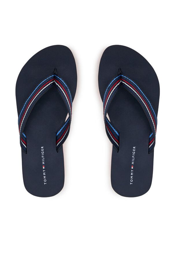 TOMMY HILFIGER - Tommy Hilfiger Japonki Wedge Stripes Beach Sandal FW0FW07858 Granatowy. Kolor: niebieski. Materiał: materiał