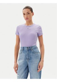 Tommy Jeans T-Shirt Essential DW0DW17383 Fioletowy Slim Fit. Kolor: fioletowy. Materiał: bawełna