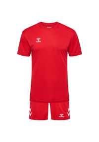 Zestaw koszulka + szorty Hummel Logo. Kolor: wielokolorowy, czerwony, różowy. Materiał: dresówka. Sport: piłka nożna #1