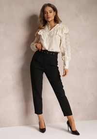 Renee - Czarne Spodnie z Paskiem Eudea. Kolor: czarny. Materiał: materiał. Długość: długie. Wzór: jednolity. Styl: elegancki #4