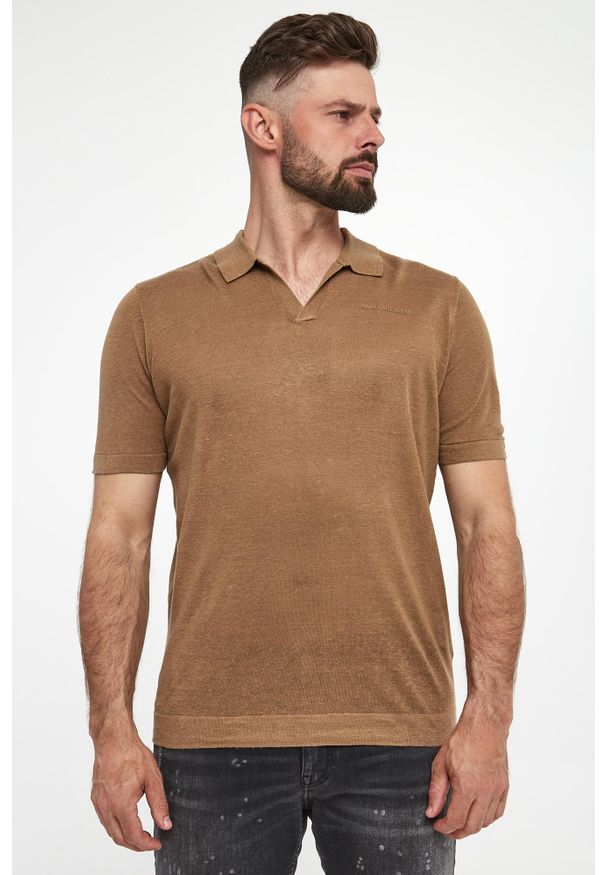 Karl Lagerfeld - Polo męskie lniane KARL LAGERFELD. Typ kołnierza: polo. Materiał: len