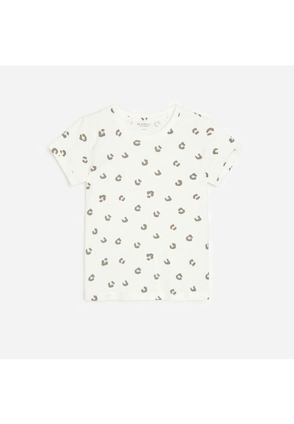Reserved - Bawełniany t-shirt ze wzorem - Kremowy. Kolor: kremowy. Materiał: bawełna