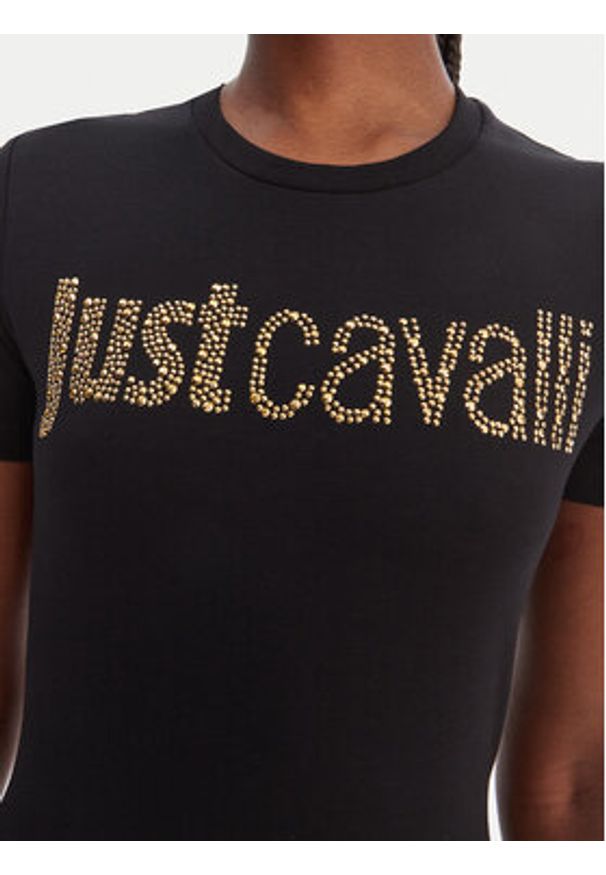 Just Cavalli Sukienka codzienna 80PAOE21 CJ112 Czarny Slim Fit. Okazja: na co dzień. Kolor: czarny. Materiał: bawełna. Typ sukienki: proste. Styl: casual