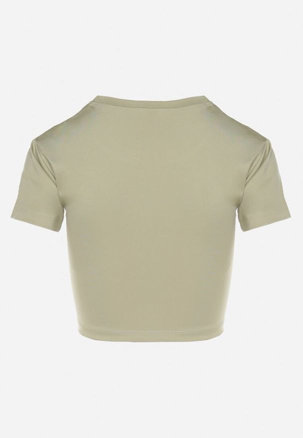 Born2be - Jasnozielony T-shirt Crop Top Ozdobiony Literką Koliviela. Okazja: na co dzień. Kolor: zielony. Materiał: jeans. Długość: krótkie. Wzór: aplikacja. Styl: casual, elegancki