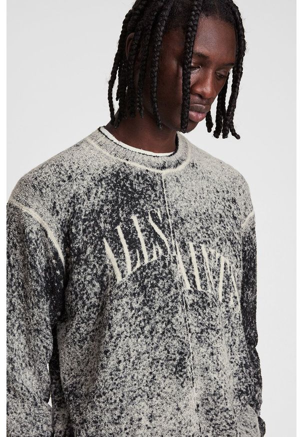 AllSaints Bluza dwustronna męska kolor szary z nadrukiem. Okazja: na co dzień. Kolor: szary. Materiał: bawełna. Wzór: nadruk. Styl: casual