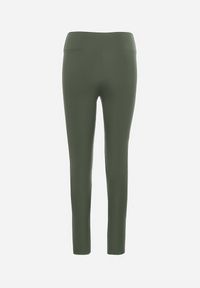 Born2be - Ciemnozielone Legginsy z Wysokim Stanem i Gumką w Pasie Bloelia. Stan: podwyższony. Kolor: zielony. Wzór: gładki