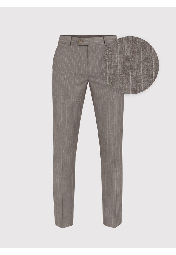 Pako Lorente - PAKO LORENTE – Beżowe spodnie garniturowe w prążek. Kolor: beżowy. Materiał: wiskoza, poliester. Wzór: prążki. Styl: elegancki