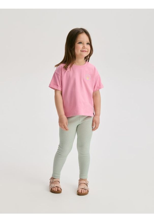 Reserved - Legginsy z falbanką - jasnozielony. Kolor: zielony. Materiał: bawełna, dzianina