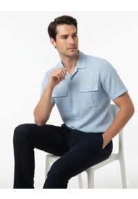 Bawełniano-Lniana Koszula Brave Soul - Błękitna. Kolor: niebieski. Materiał: bawełna, len. Sezon: lato #4