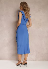 Renee - Niebieska Sukienka Galare. Kolor: niebieski. Materiał: tkanina, wiskoza. Długość rękawa: bez rękawów. Wzór: aplikacja. Typ sukienki: kopertowe
