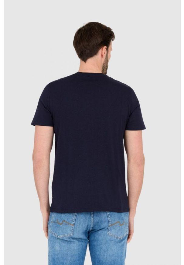 Guess - GUESS T-shirt granatowy slim fit. Kolor: niebieski. Wzór: aplikacja