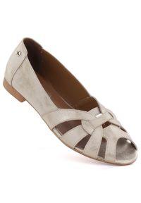 Skórzane baleriny damskie ażurowe komfortowe złote Gino Fabiani OL28-1. Kolor: złoty. Materiał: skóra. Wzór: ażurowy #1