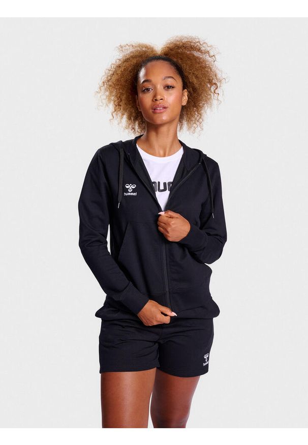Bluza sportowa bawełniana z kapturem Hummel GO 2.0 Zip Hoodie Woman r. XSBluza s. Typ kołnierza: kaptur. Kolor: czarny. Materiał: bawełna