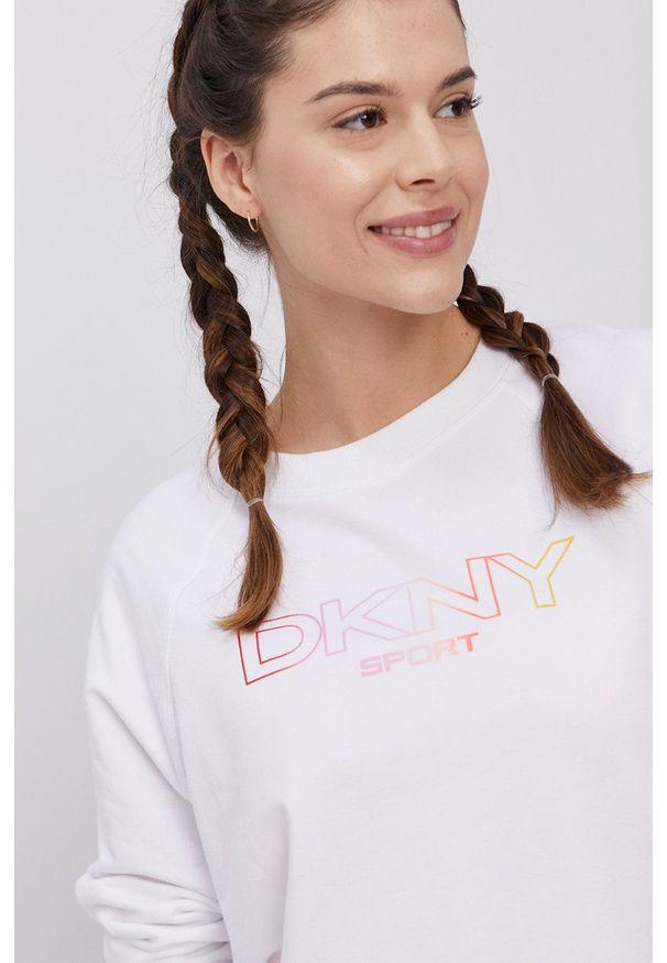 DKNY - Dkny - Bluza. Kolor: biały. Długość rękawa: raglanowy rękaw. Wzór: nadruk