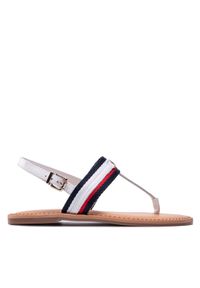 TOMMY HILFIGER - Tommy Hilfiger Sandały Corporate Webbing Flat Sandal FW0FW06232 Biały. Kolor: biały. Materiał: skóra