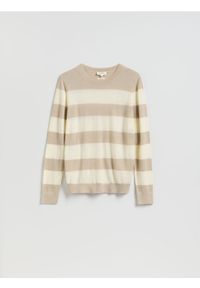 Reserved - Sweter z wełny merino - beżowy. Kolor: beżowy. Materiał: wełna #1