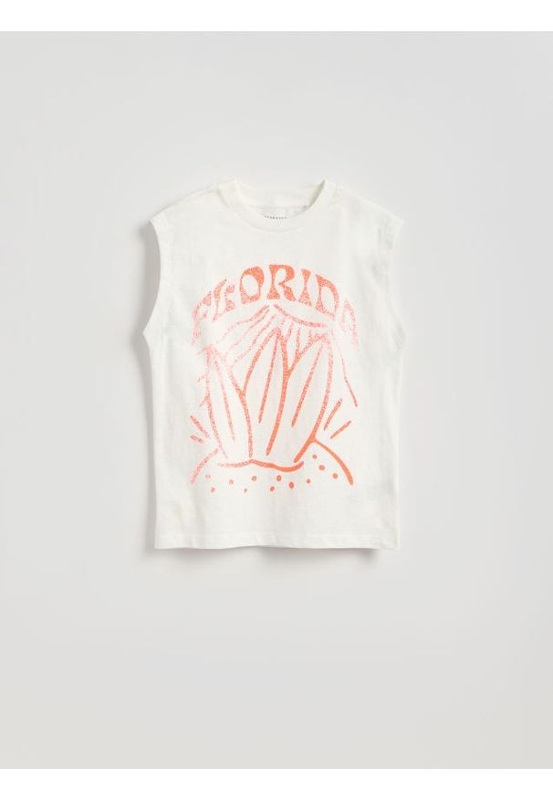 Reserved - Bawełniany t-shirt bez rękawów - złamana biel. Materiał: bawełna. Długość rękawa: bez rękawów
