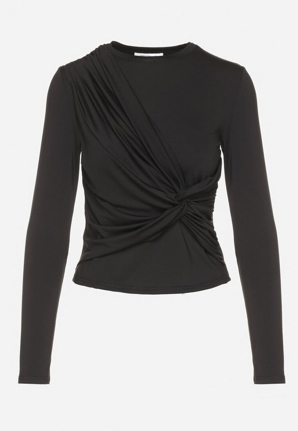 Born2be - Czarna Bluzka Dopasowana z Ozdobnym Marszczeniem Belabia. Okazja: do pracy. Kolor: czarny. Materiał: materiał. Długość rękawa: długi rękaw. Długość: długie. Styl: klasyczny